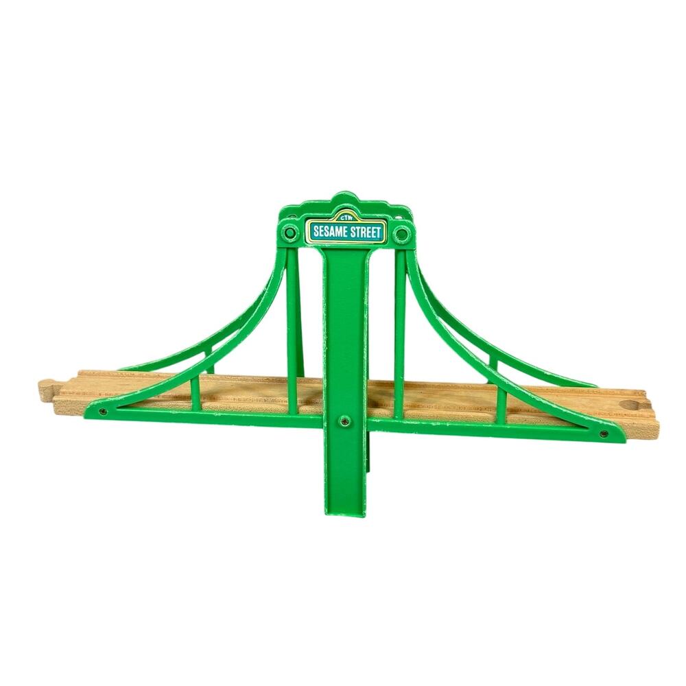 Vintage Tootsie Toy Sesame Street Green Wooden Train Suspension Bridge Track